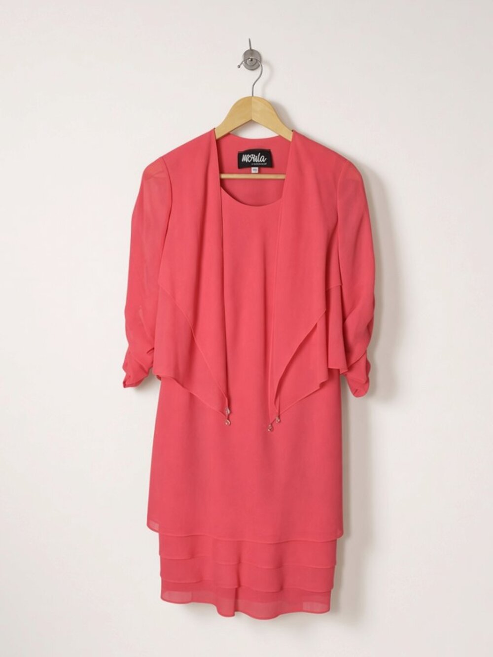 URSULA OF SWITZERLAND CORAL TIERED TANK MIDI DRESS WITH JACKET